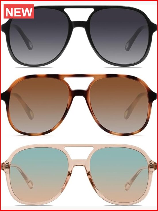 Retro Square Double Bridge Aviator Sunglasses UV400 Unisex 3 Pack main image 5